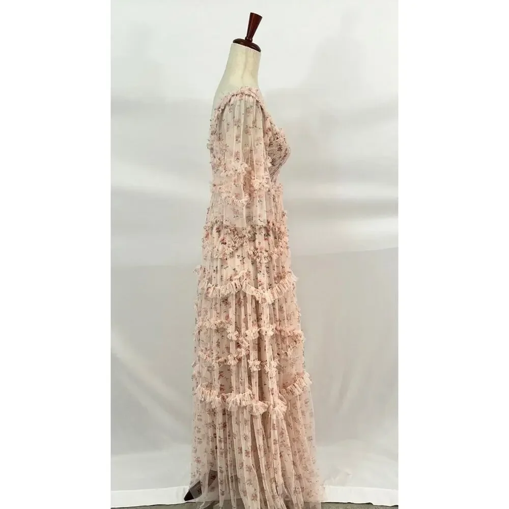 NEEDLE & THREAD Sz 2 Bijou Rose Smocked Maxi Dress Gown - Picture 5 of 13